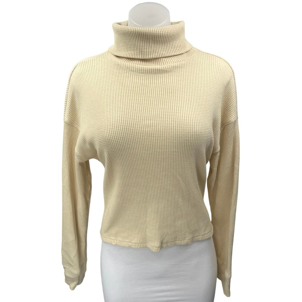 Abercrombie & Fitch Cream Waffle Knit Turtleneck Long Sleeve Sweater Top Size S